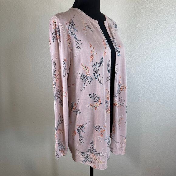 NWT Daniel Rainn Floral Knit Open Front Long Sleeve Cardigan Pink Women Size M - Picture 3 of 12